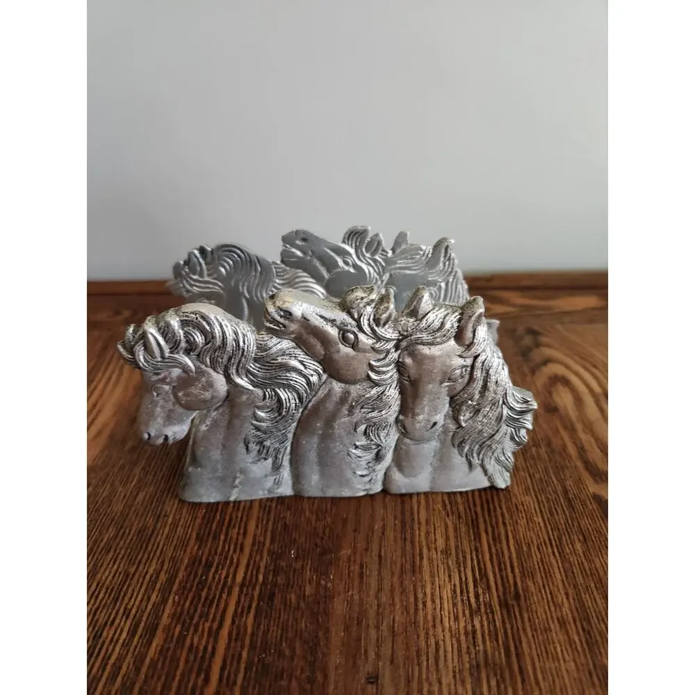 Vtg Arthur Court Cast Aluminum Wild Horses napkin holder 1990